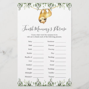 Sloth Baby Shower Finish Mummy's Phrase Game