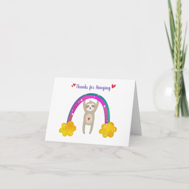 Sloth Baby Shower Gender Neutral Boho Rainbow Cute Thank You Card (Front)
