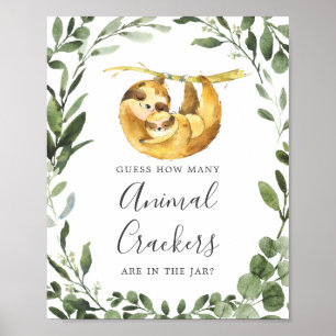Sloth Baby Shower Guess How Many Animal Crackers Poster