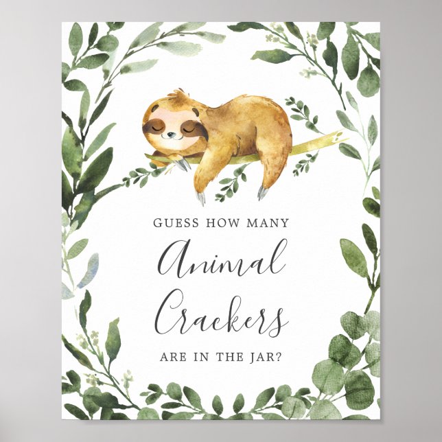 Sloth Baby Shower Guess How Many Animal Crackers Poster (Front)