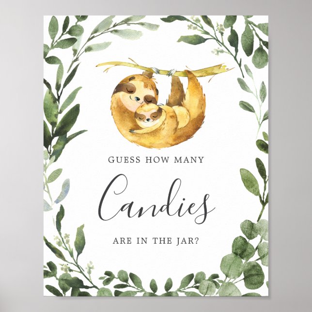 Sloth Baby Shower Guess How Many Candies Sign (Front)