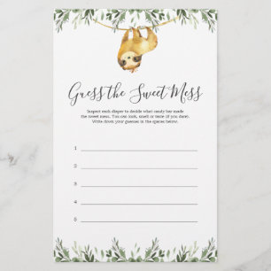Sloth Baby Shower Guess The Sweet Mess Game
