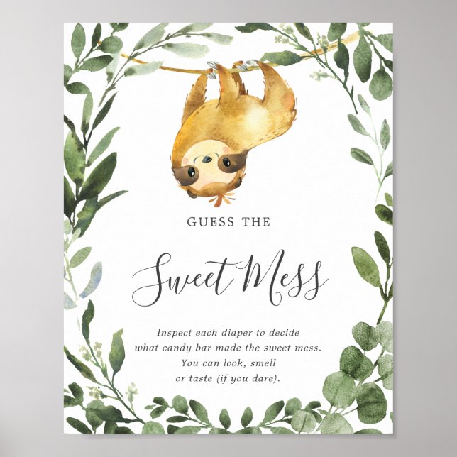 Sloth Baby Shower Guess The Sweet Mess Sign (Front)
