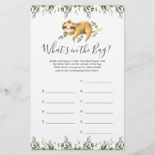 Sloth Baby Shower Guess What's in the Bag Game