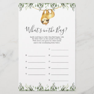 Sloth Baby Shower Guess What's in the Bag Game