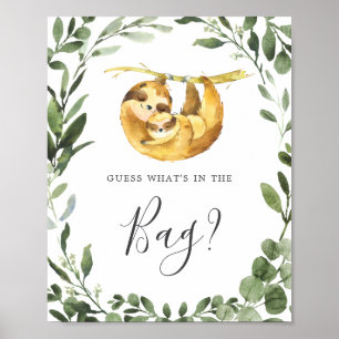 Sloth Baby Shower Guess What's in the Bag Game Poster