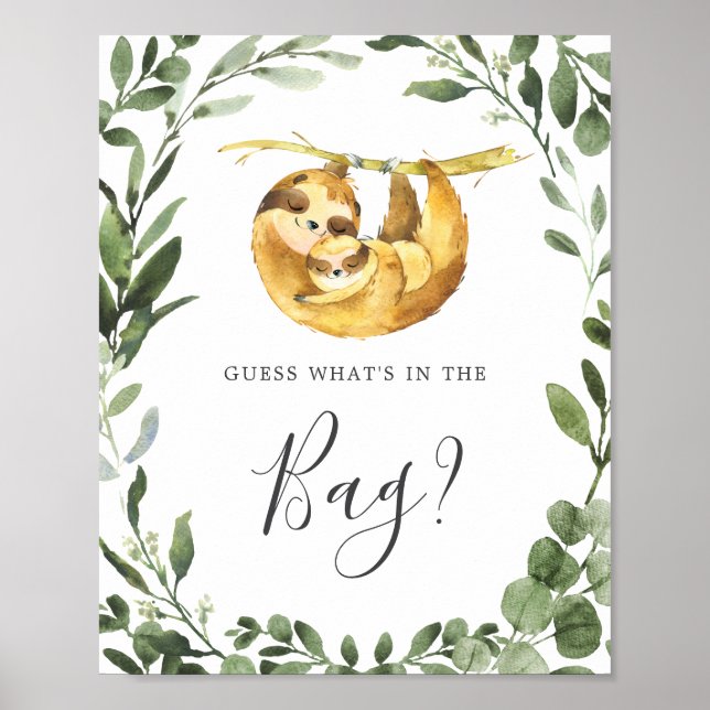 Sloth Baby Shower Guess What's in the Bag Game Poster (Front)
