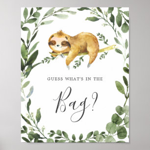 Sloth Baby Shower Guess What's in the Bag Game Poster