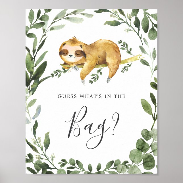 Sloth Baby Shower Guess What's in the Bag Game Poster (Front)