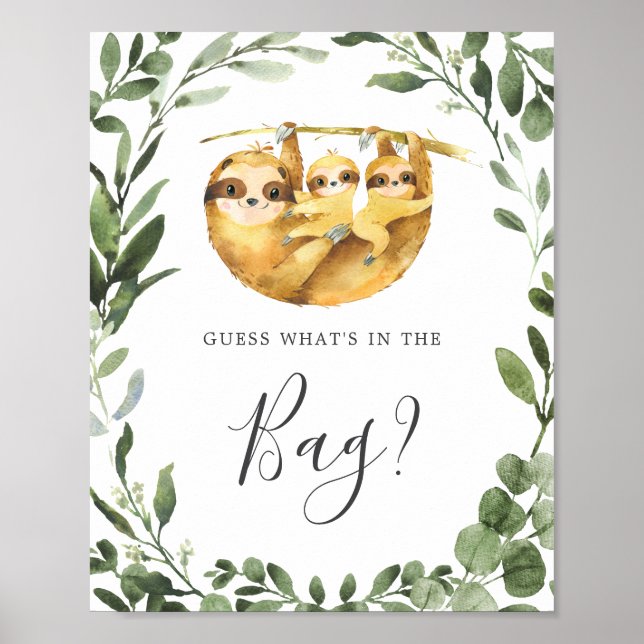 Sloth Baby Shower Guess What's in the Bag Game Poster (Front)