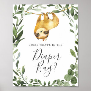Sloth Baby Shower Guess What's in the Diaper Bag Poster