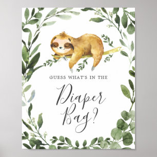 Sloth Baby Shower Guess What's in the Diaper Bag Poster