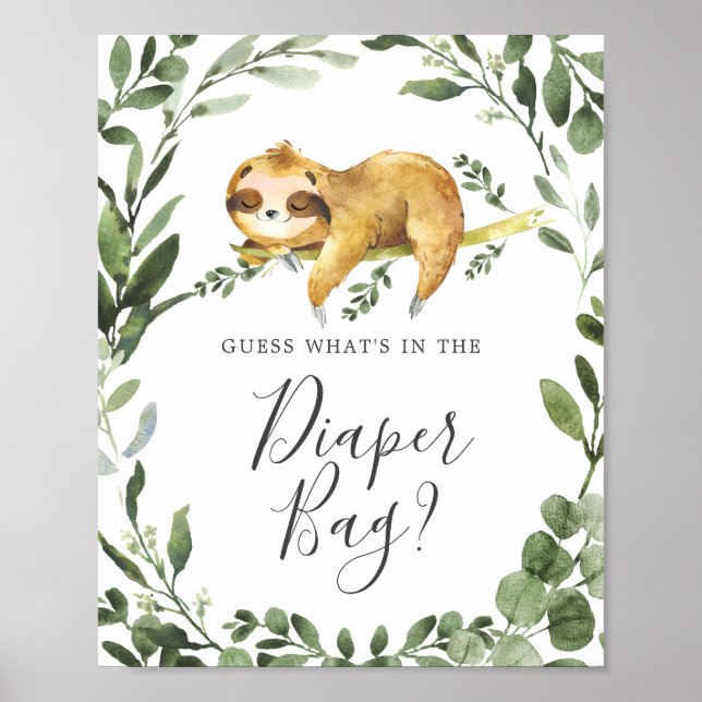 Sloth Baby Shower Guess What's in the Diaper Bag Poster (Front)