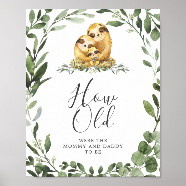 Sloth Baby Shower How Old Were They Game Poster (Front)