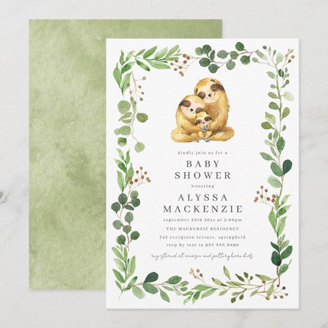 Sloth Baby Shower Invitation (Front/Back)