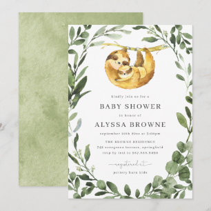 Sloth Baby Shower Invitation Cute Woodland Theme