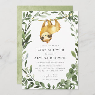 Sloth Baby Shower Invitation   Cute Woodland Theme