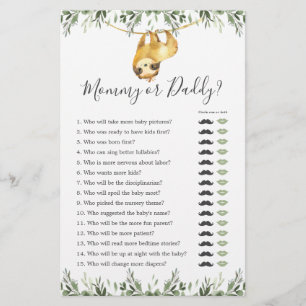 Sloth Baby Shower Mummy or Daddy Game