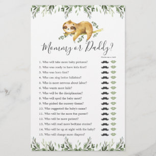 Sloth Baby Shower Mummy or Daddy Game