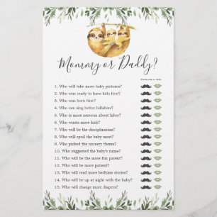 Sloth Baby Shower Mummy or Daddy Game