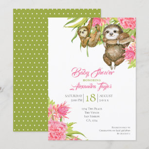 Sloth Baby Shower Personalised Invitation