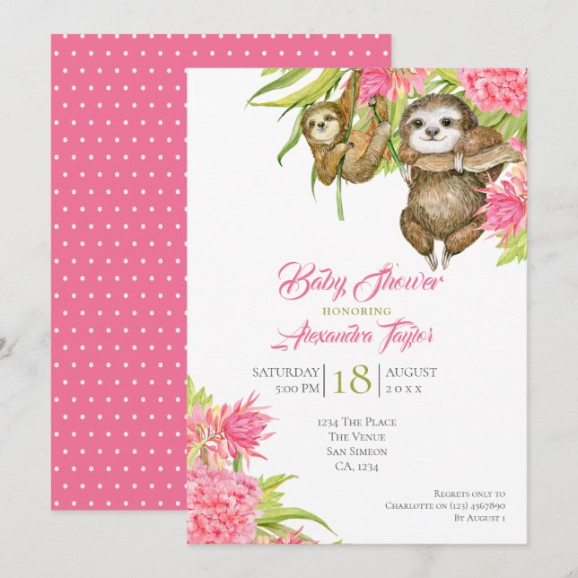 Sloth Baby Shower Personalised Invitation (Front/Back)
