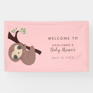 Sloth Baby Shower Pink Welcome Cute Jungle Party Banner