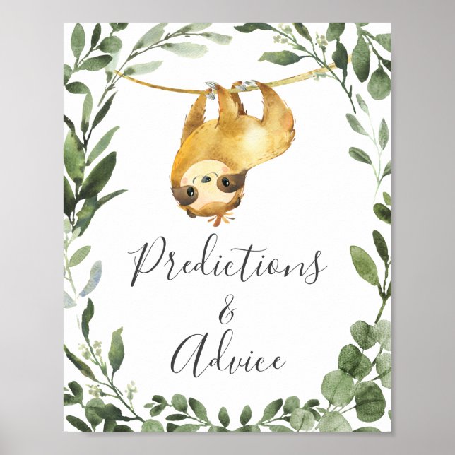 Sloth Baby Shower Predictions and Advice Sign (Front)