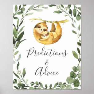 Sloth Baby Shower Predictions and Advice Sign