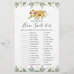 Sloth Baby Shower Pregnancy How Sweet It Is Game