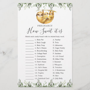 Sloth Baby Shower Pregnancy How Sweet It Is Game