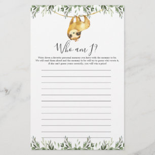 Sloth Baby Shower Who Am I Game