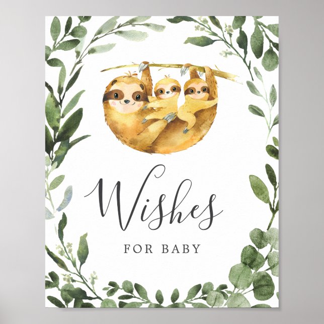 Sloth Baby Shower Wishes For Baby Sign (Front)
