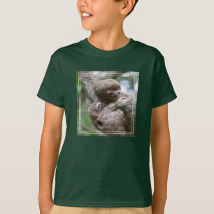 Sloth Baby with Mother Hanging from a Tree T-Shirt