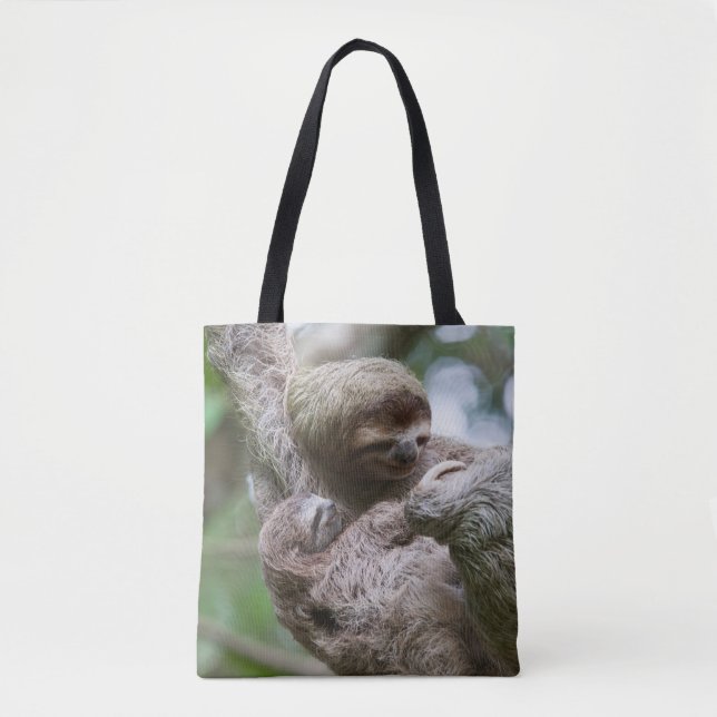Sloth Baby with Mother Hanging from a Tree Tote Bag (Front)