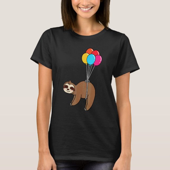 Sloth Balloon Birthday Party Hat Bday Lazy Animal T-Shirt (Front)