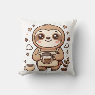 Sloth Barista Throw Pillow