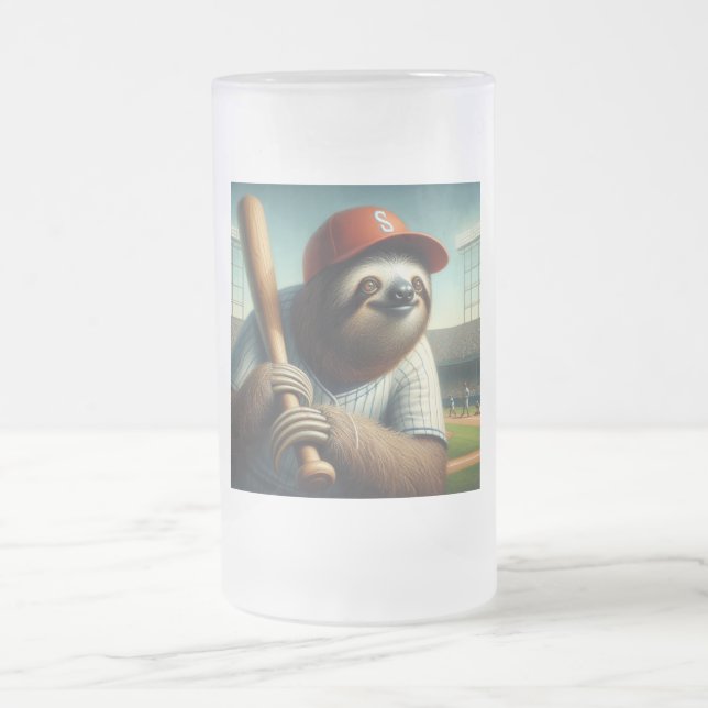 Sloth Baseball Player Frosted Glass Beer Mug (Center)