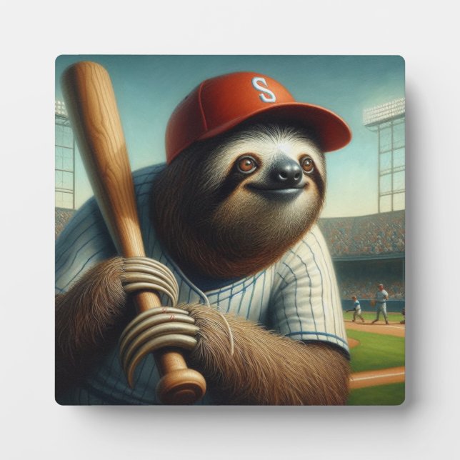 Sloth Baseball Player Plaque (Front)
