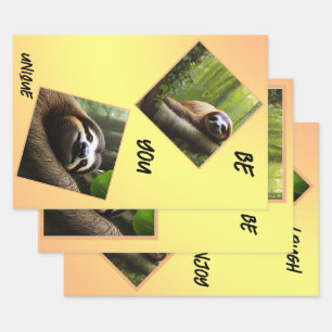 Sloth "Be You Unique", Gift Tag Wrapping Paper Sheet
