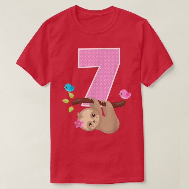 Sloth Bear 7th Birthday Girl 7 Year Old Birthday S T-Shirt (Design Front)