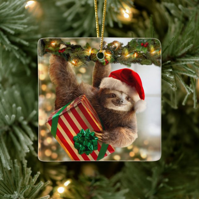 Sloth Bearing Gifts Ceramic Ornament (Tree)