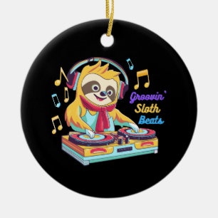 Sloth Beats retro vintage vibrant Ceramic Tree Decoration