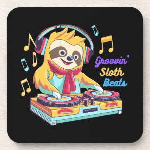  Sloth Beats retro vintage vibrant Coaster