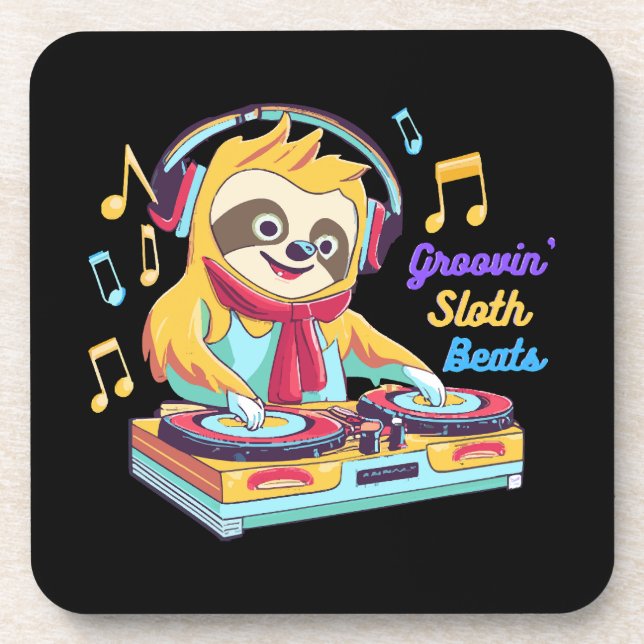  Sloth Beats retro vintage vibrant Coaster (Front)