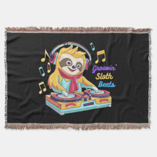 Sloth Beats retro vintage vibrant Throw Blanket