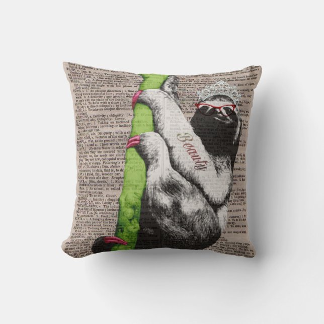 Sloth Beauty Queen Throw Pillow (Front)