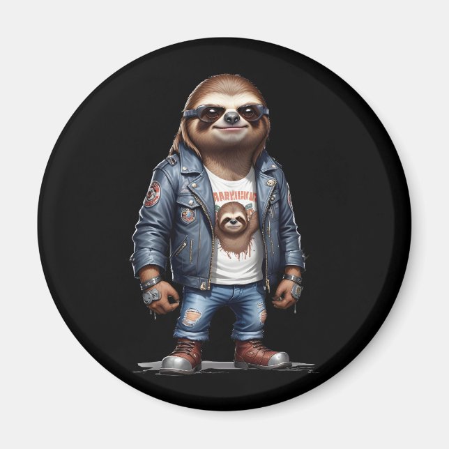 Sloth Biker Rebel Leather Jacket Cool Style Urban Magnet (Front)