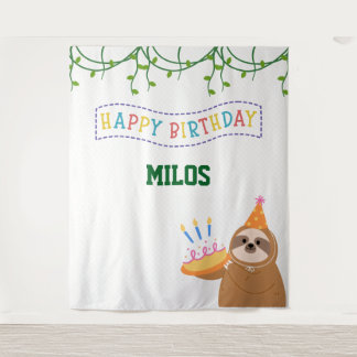 Sloth Birthday Backdrop Personalized Tapestry
