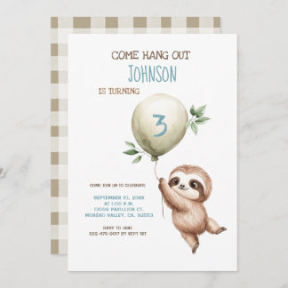 Sloth Birthday Come Hang Out 1st Birthday Invitation